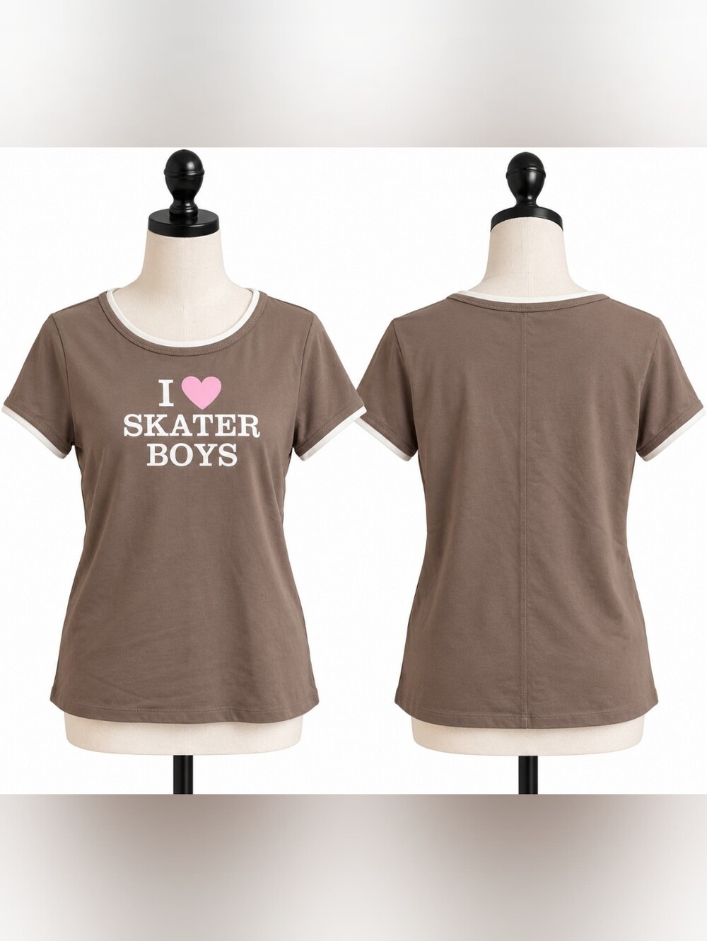Tan Cafe latte I heart skater boys graphic printed tshirt size large brand new